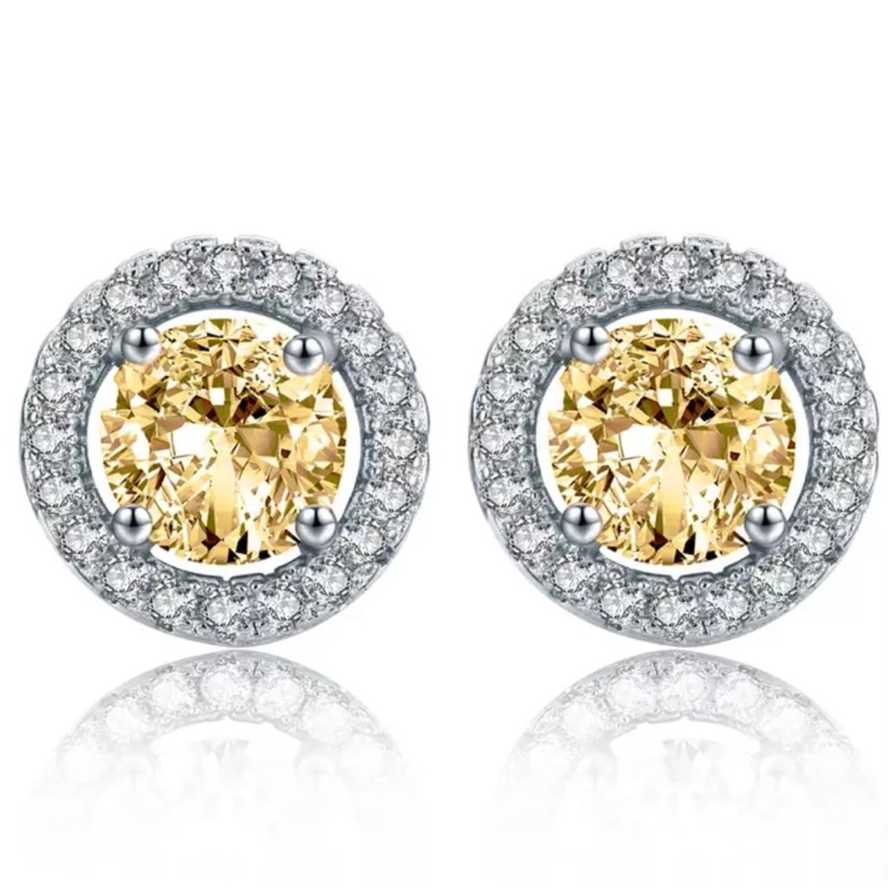Champagne CZ Crystal Stud Earrings NEW